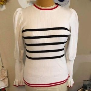 Poufy long sleeve sweater - cream black & red